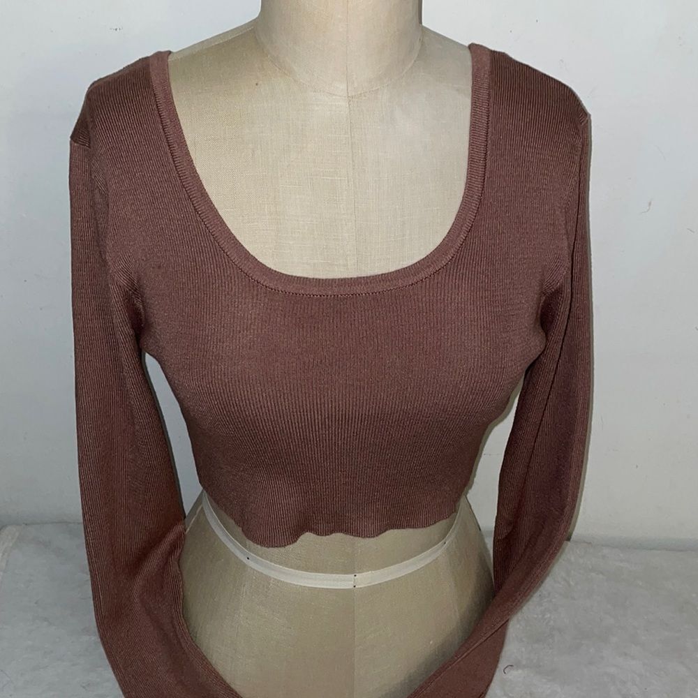 Forever 21 Medium Brown crop top long sleeve NEW